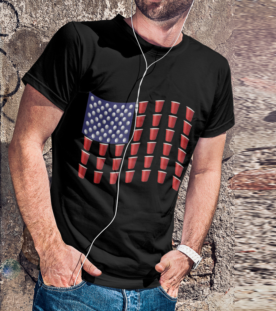 Beer Pong Red Cup American Flag USA July T-Shirt