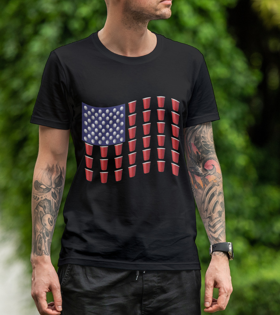 Beer Pong Red Cup American Flag USA July T-Shirt