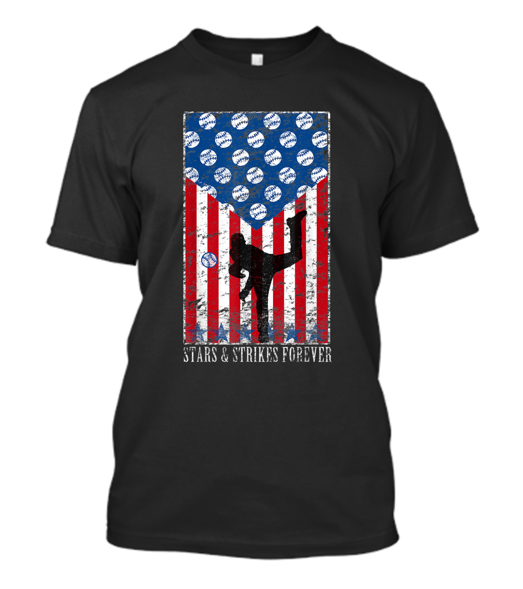Stars And Strikes Forever American Pitcher Baseball Flag T-Shirt