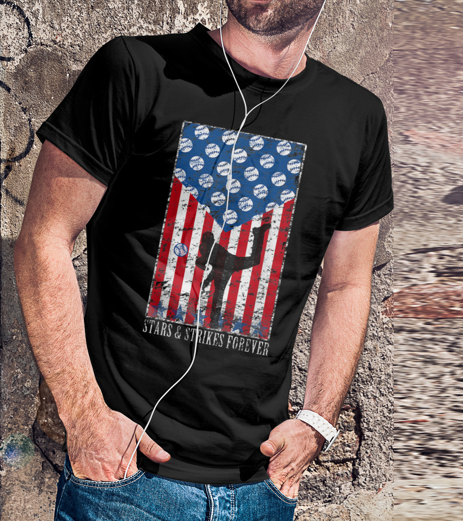 Stars And Strikes Forever American Pitcher Baseball Flag T-Shirt