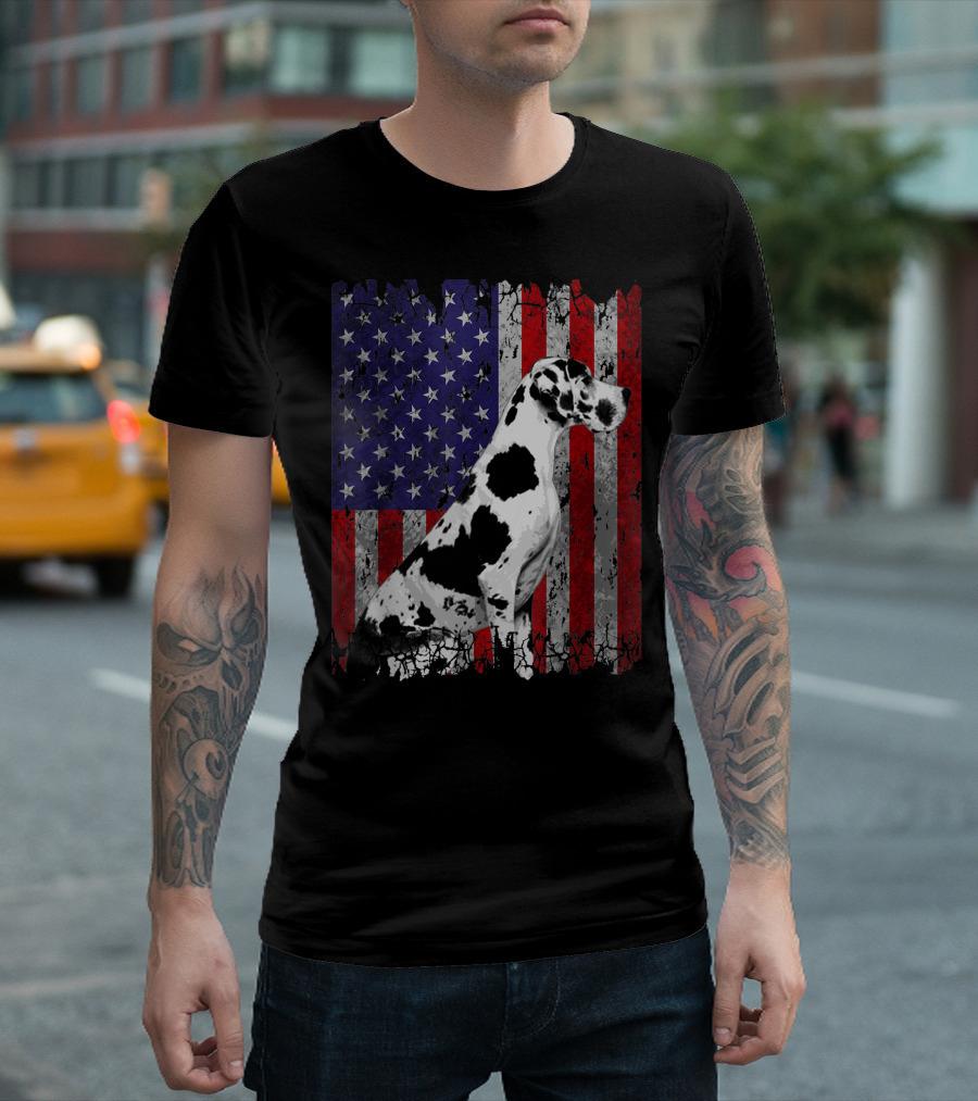 American Flag Patriotic Great Dane Dog T-Shirt