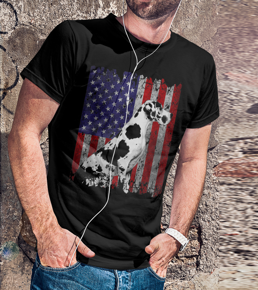 American Flag Patriotic Great Dane Dog T-Shirt