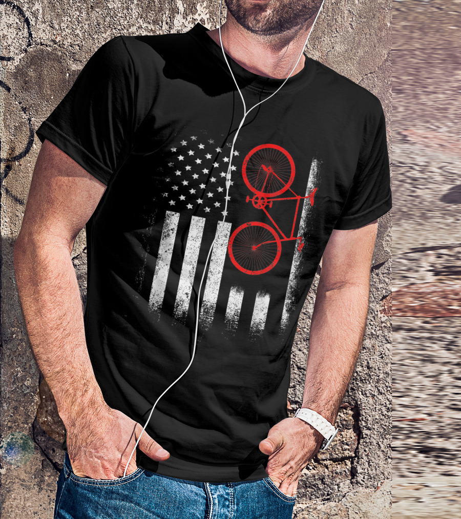 USA Flag Vintage Bicycle Cycling American Flag T-Shirt