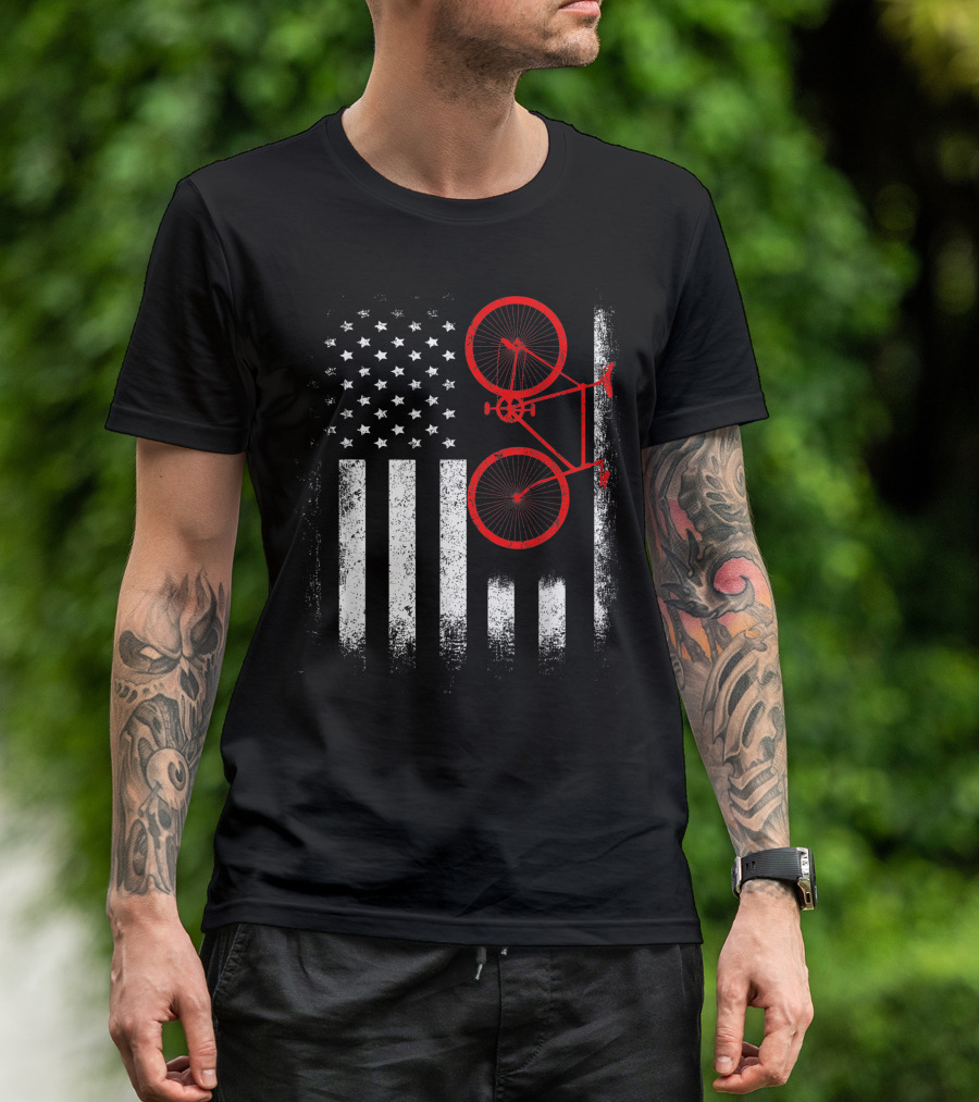 USA Flag Vintage Bicycle Cycling American Flag T-Shirt