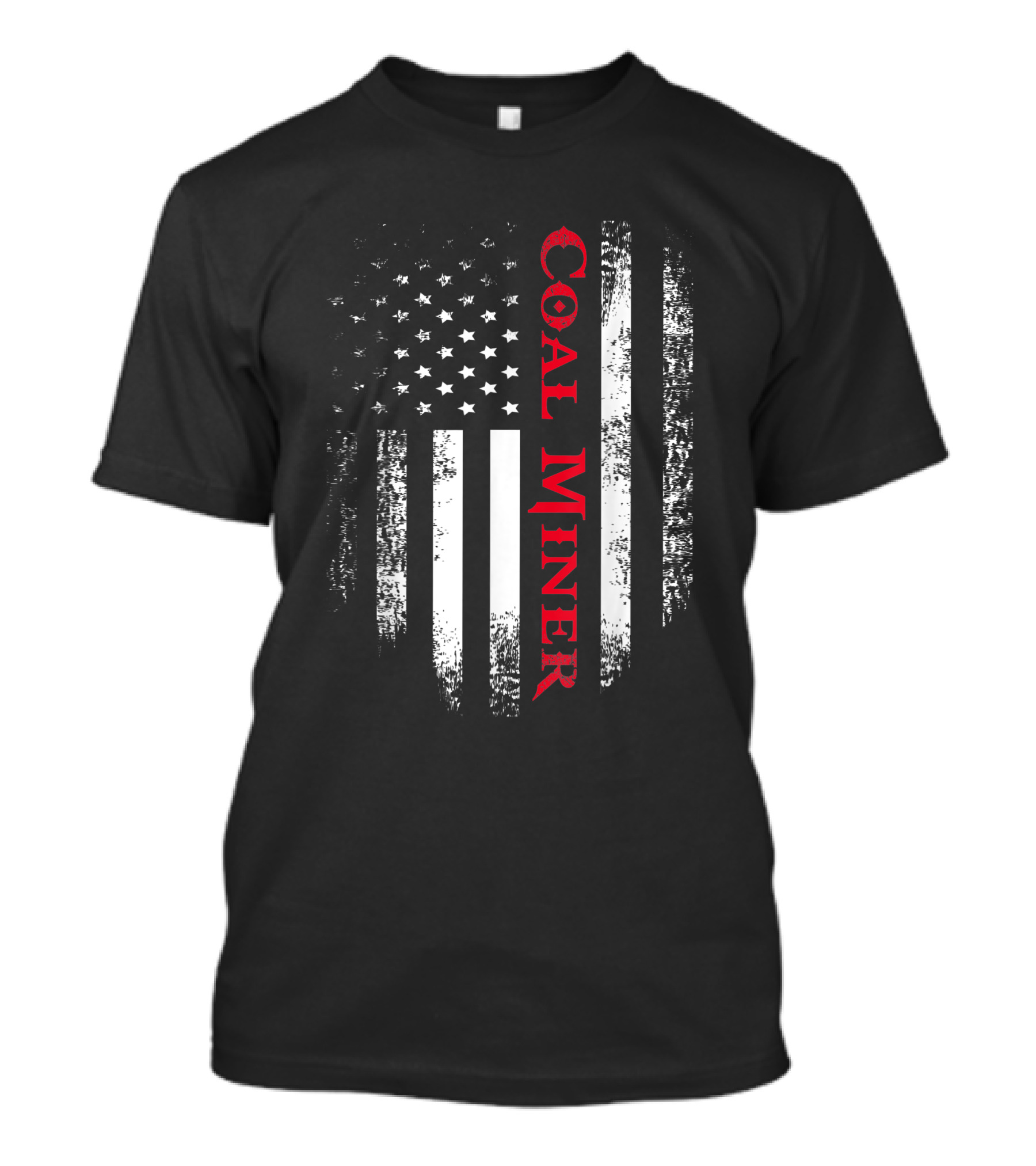 Vintage USA Coal Miner American Flag Distressed Black White Red T-Shirt