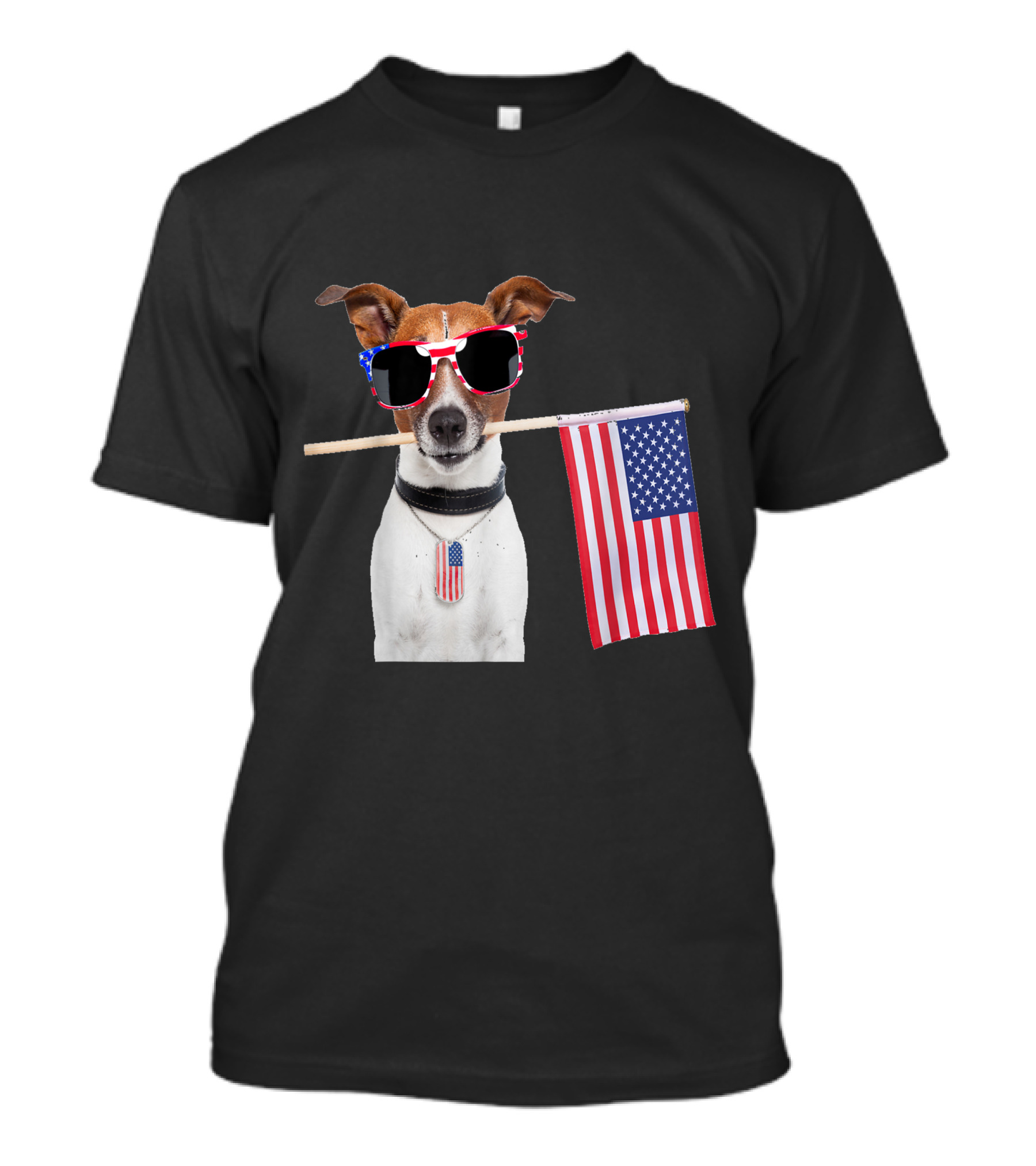 American Flag Jack Russell Terrier Dog 4th Of July Sunglasses And Tags T-Shirt