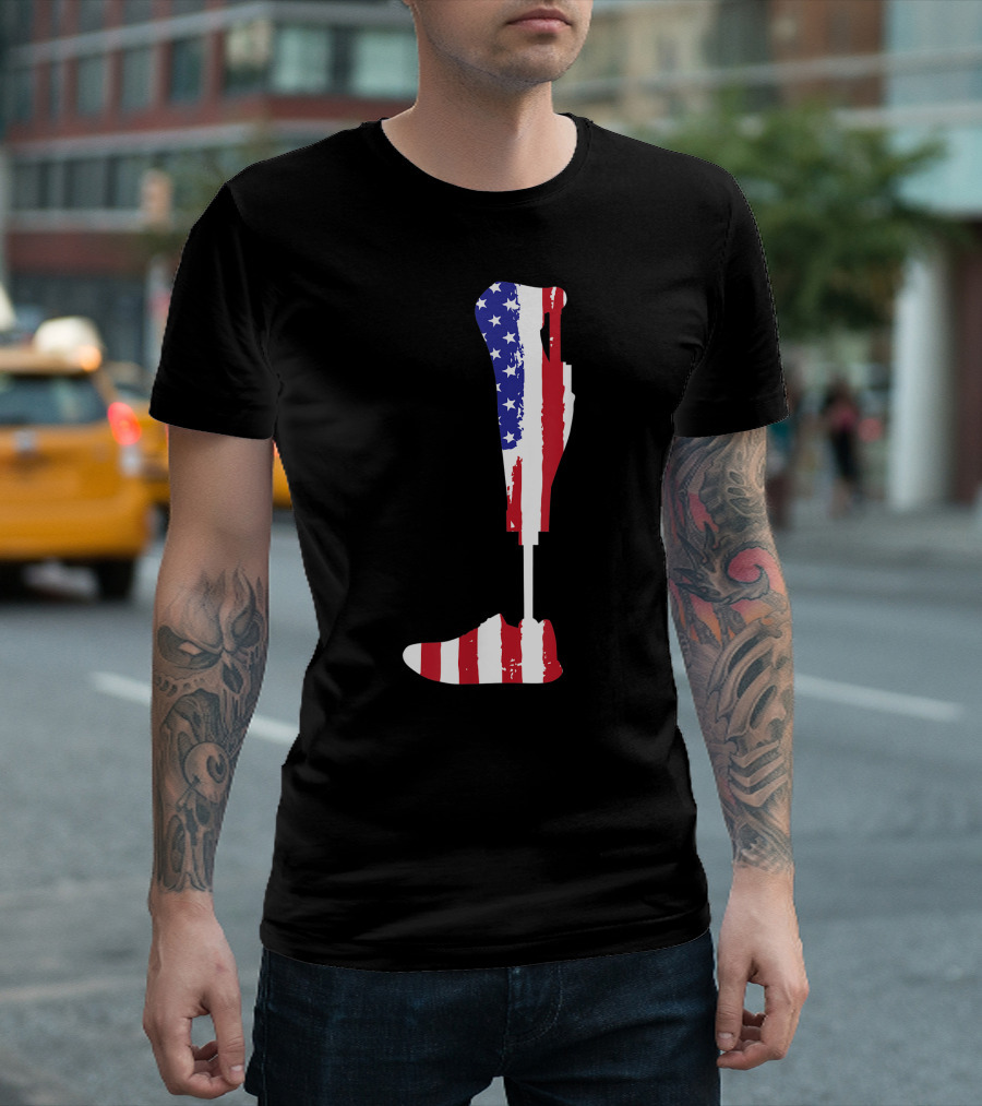 American Flag Patriotic Prosthetic Leg Amputee T-Shirt