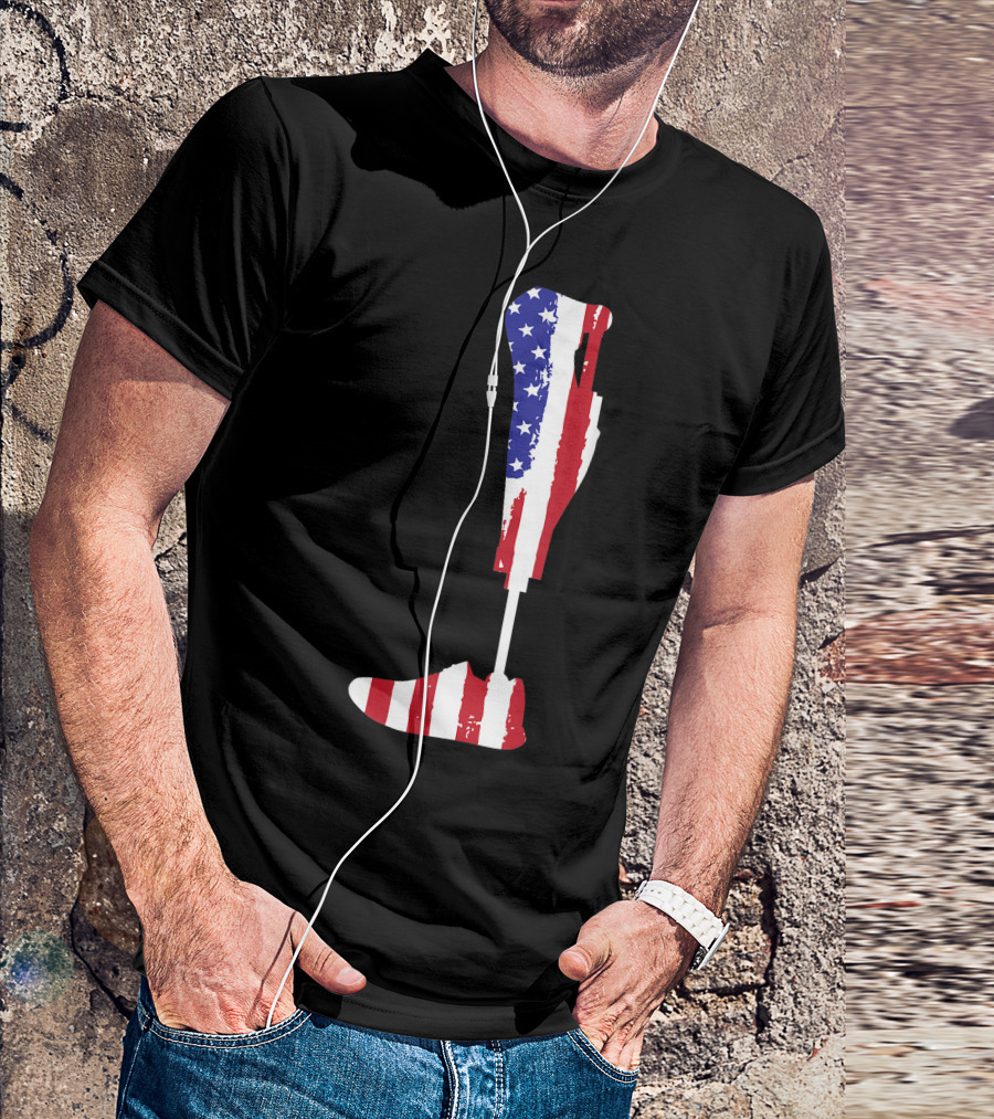 American Flag Patriotic Prosthetic Leg Amputee T-Shirt