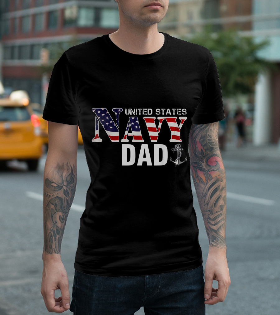 United States Navy Dad American Flag Veteran Anchor T-Shirt