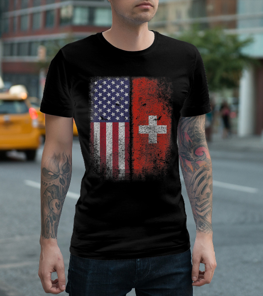 Swiss American Flag Switzerland USA Suisse Schweiz Fusion T-Shirt