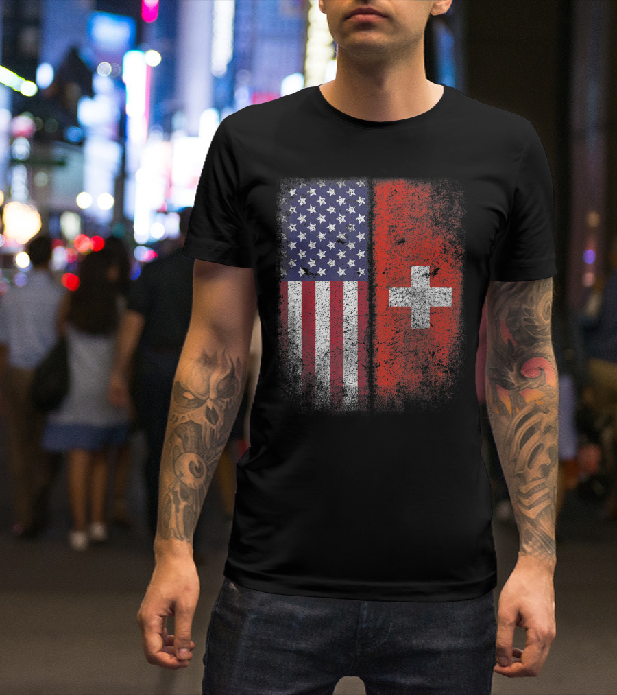 Swiss American Flag Switzerland USA Suisse Schweiz Fusion T-Shirt