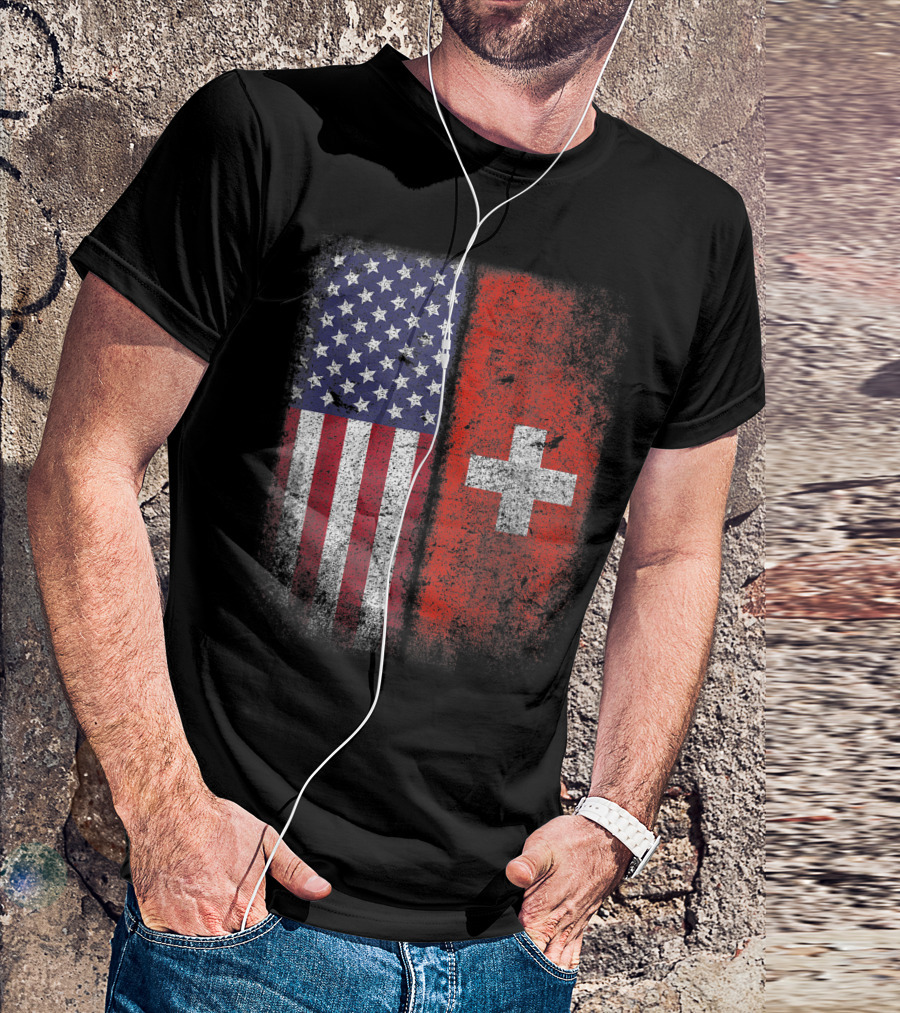 Swiss American Flag Switzerland USA Suisse Schweiz Fusion T-Shirt