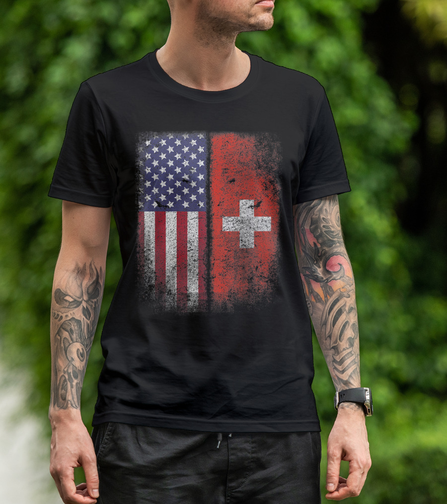 Swiss American Flag Switzerland USA Suisse Schweiz Fusion T-Shirt