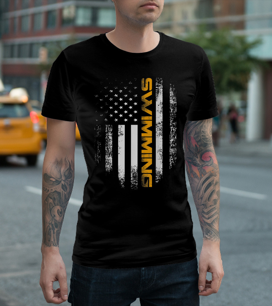 Vintage American USA Flag Swimming Swimmer Cool T-Shirt