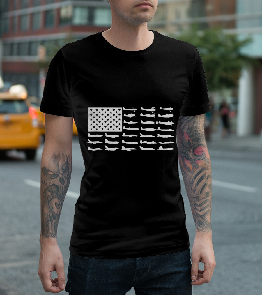 American Flag Military Aircraft Silhouette Collection T-Shirt