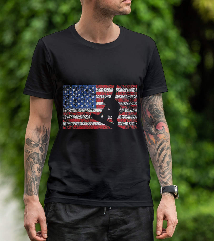American Flag USA Snowboard Team Snowboarding T-Shirt