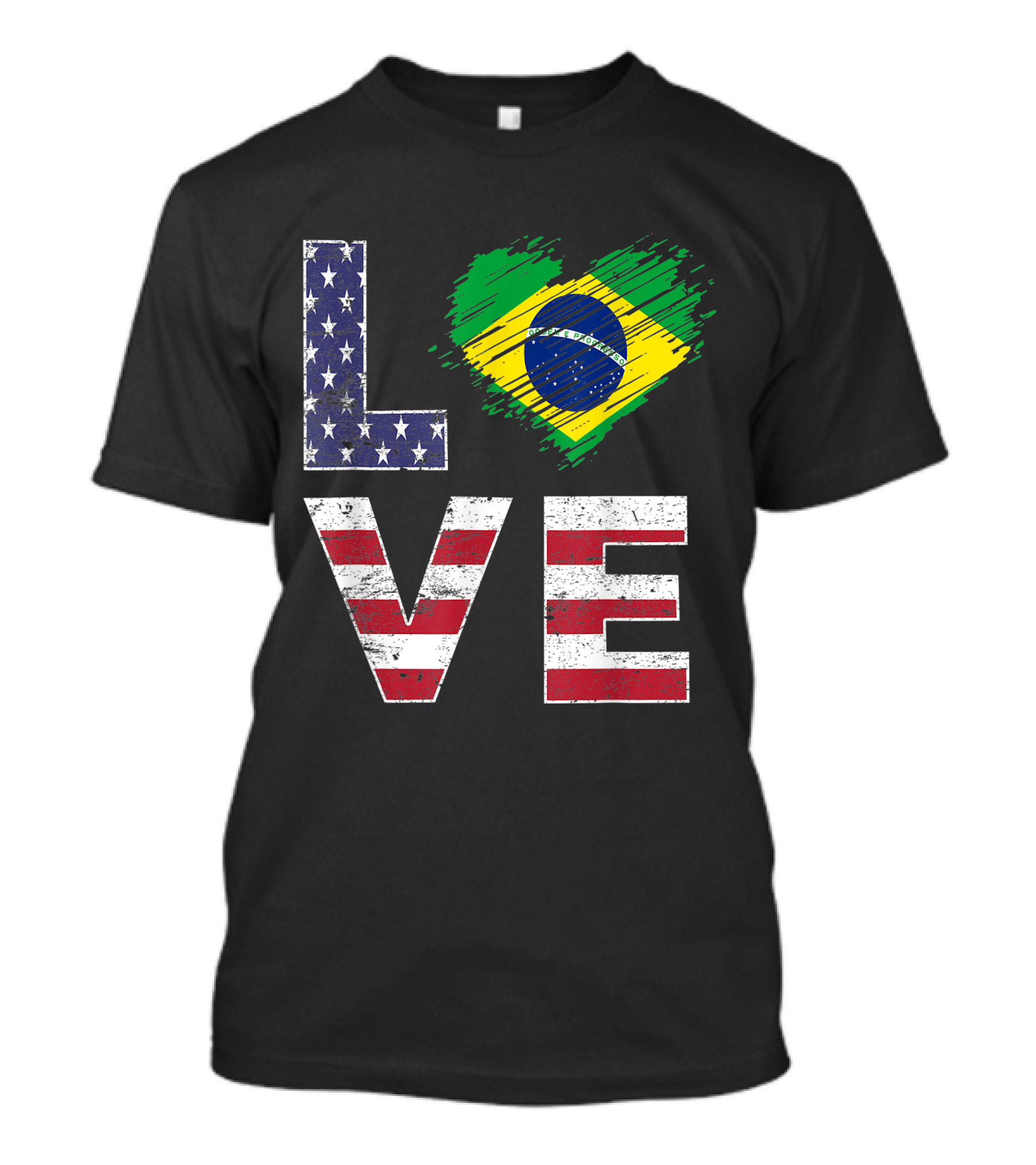 Brazilian American Flag Heart Love USA Brazil T-Shirt