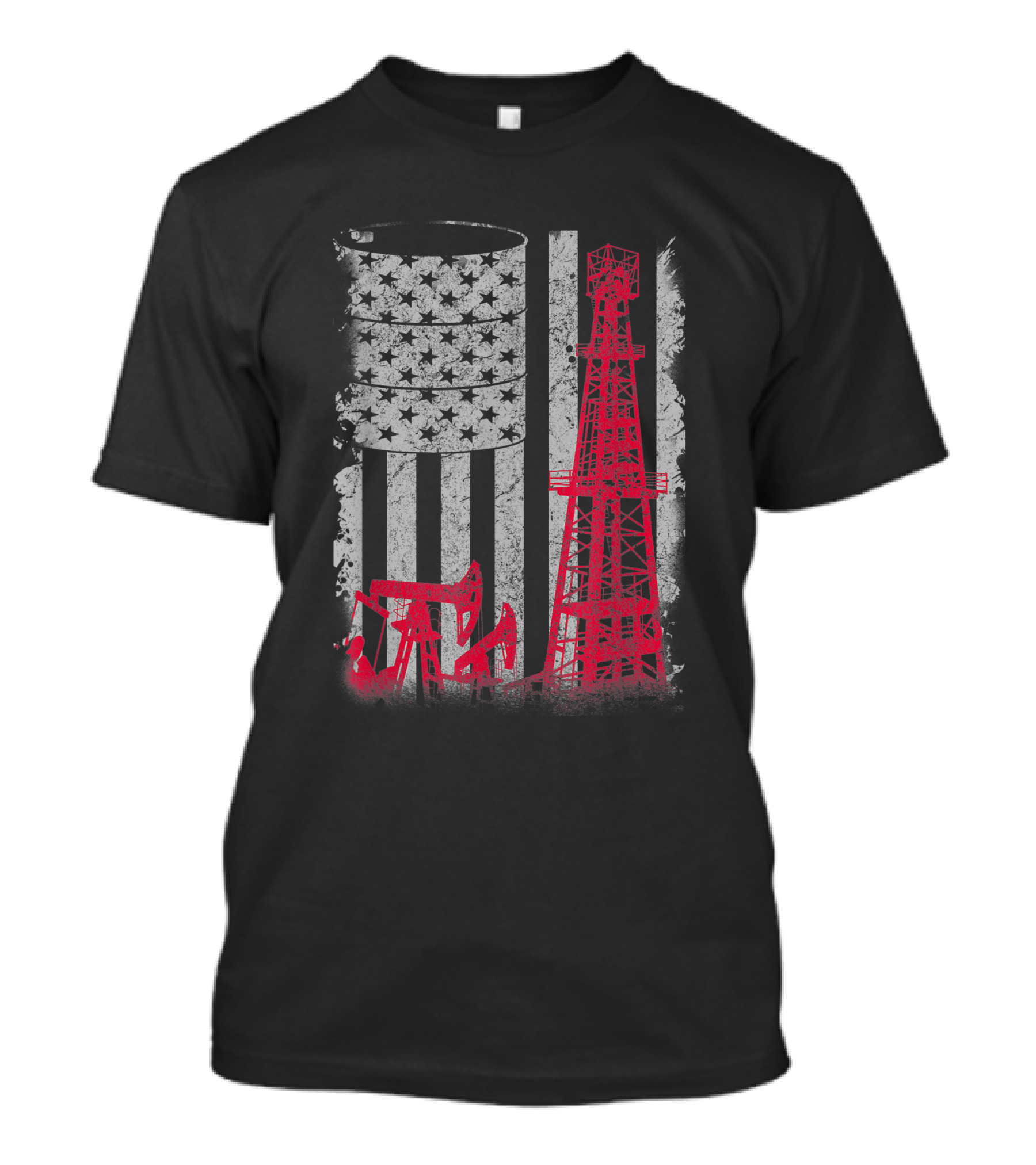 Oilfield Essential Oil Rig With American Flag Barrel And Stripes T-Shirt