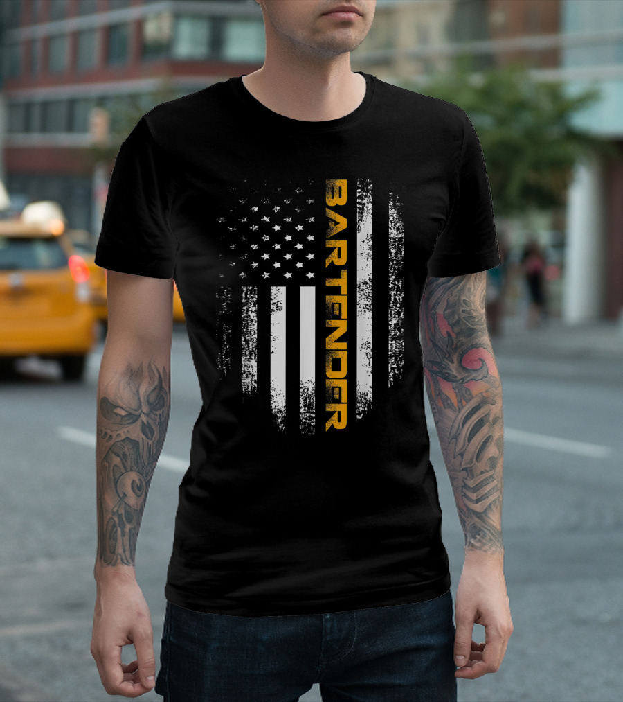 Vintage USA Flag Bartender American Bartending T-Shirt