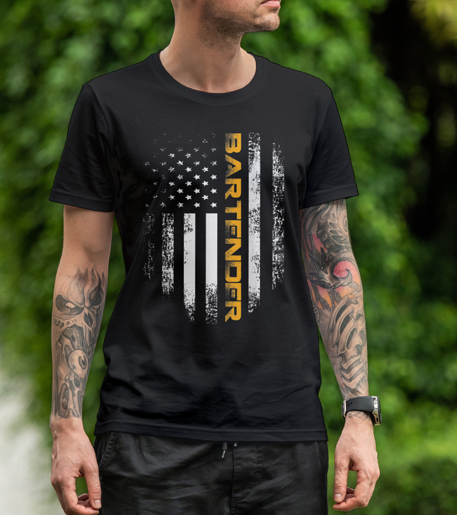 Vintage USA Flag Bartender American Bartending T-Shirt