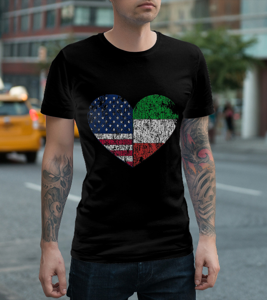 Italian American Flag Heart with Stars and Tricolore Stripes T-Shirt