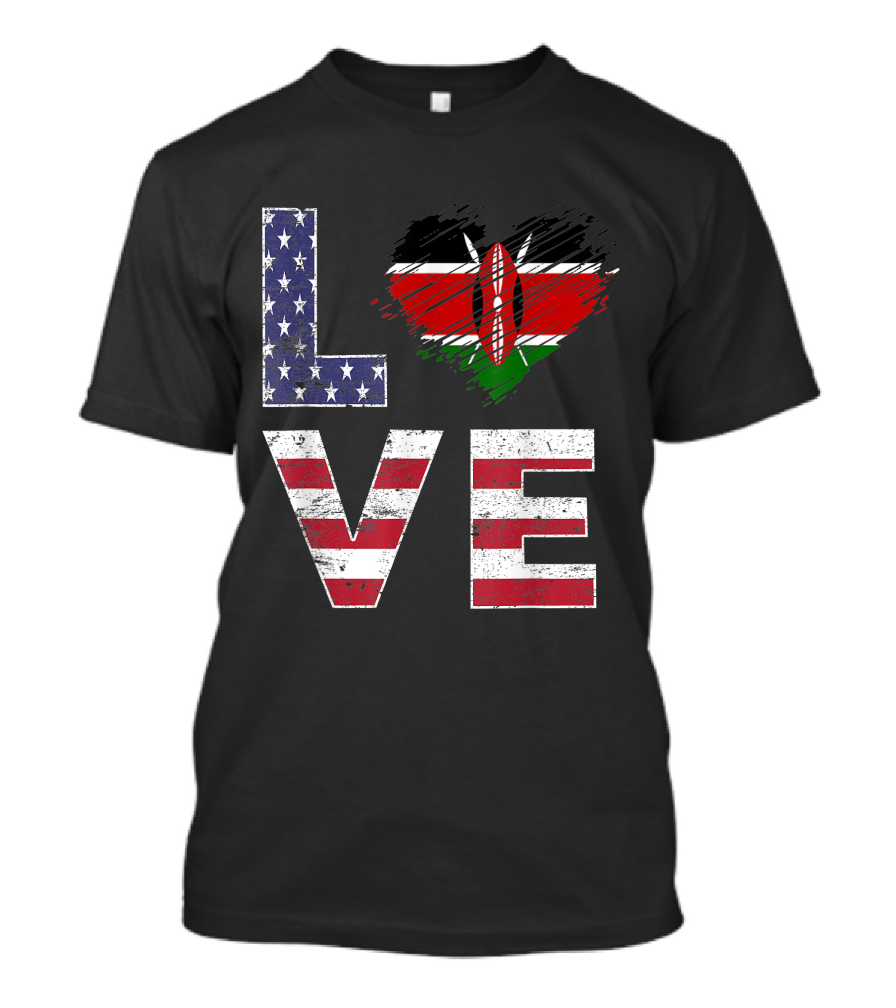 Love USA Kenya Flag Heart Kenyan American Flag T-Shirt