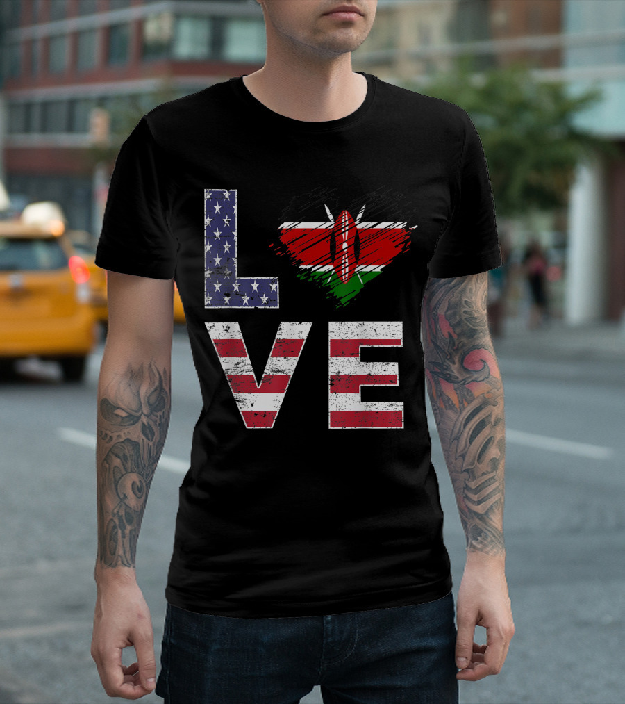 Love USA Kenya Flag Heart Kenyan American Flag T-Shirt