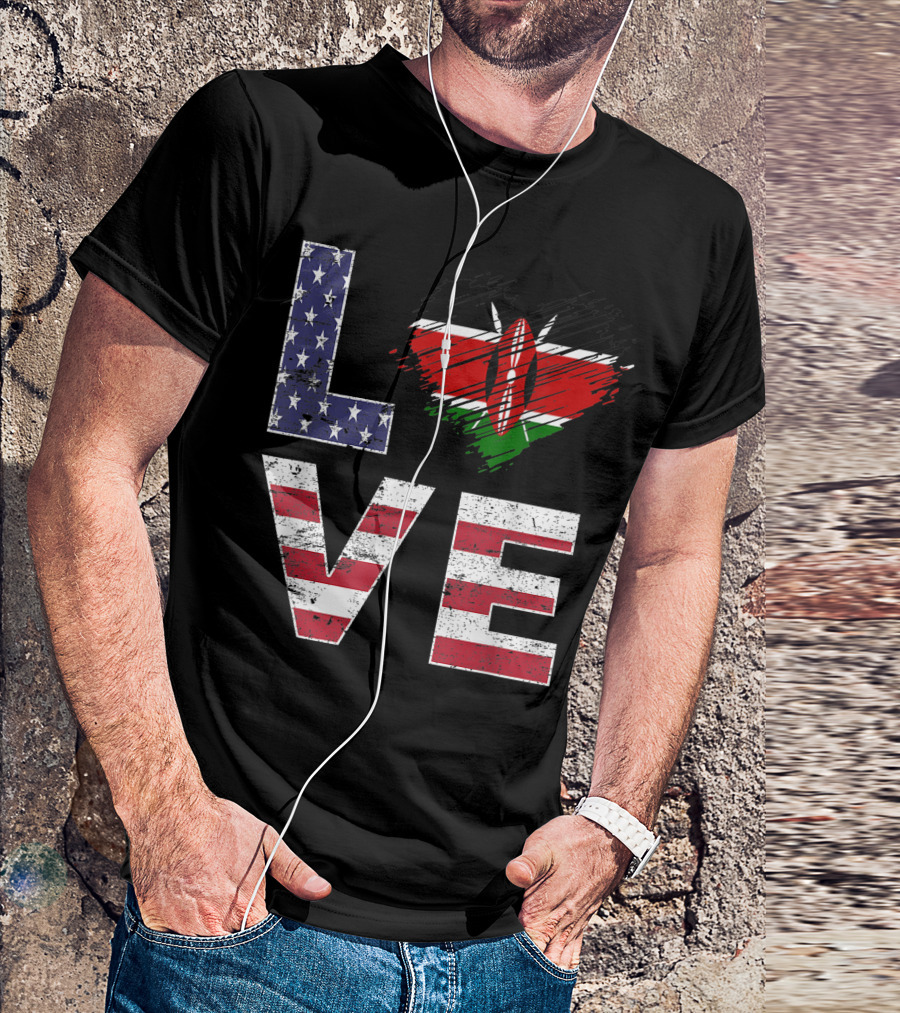 Love USA Kenya Flag Heart Kenyan American Flag T-Shirt