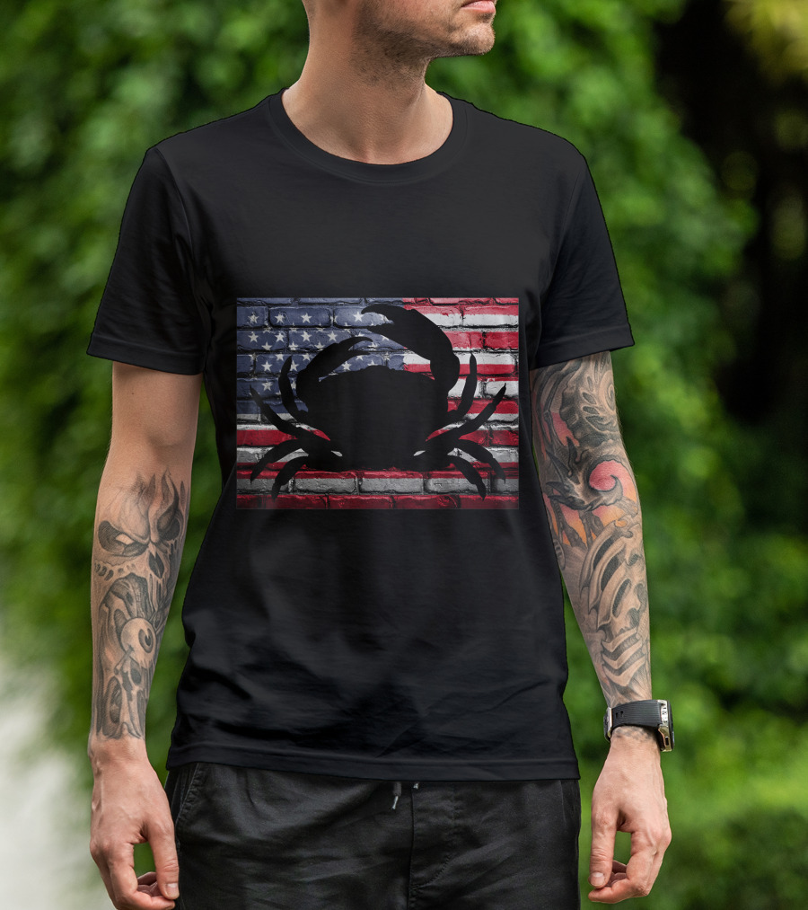 American Flag Crab Patriotic Crabbing Fishing T-Shirt