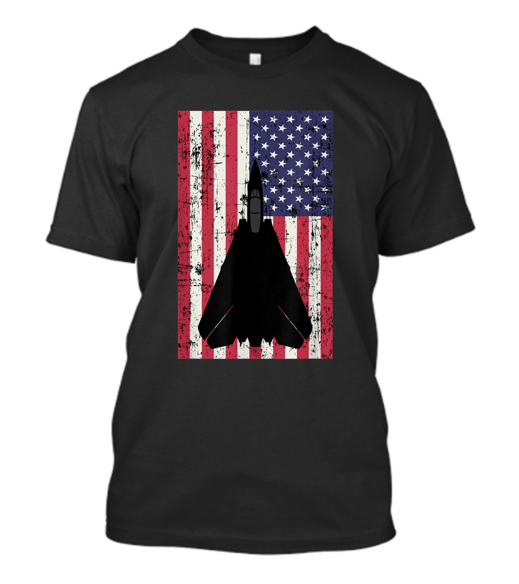 Patriotic F-14 Tomcat Fighter Jet American Flag Background T-Shirt
