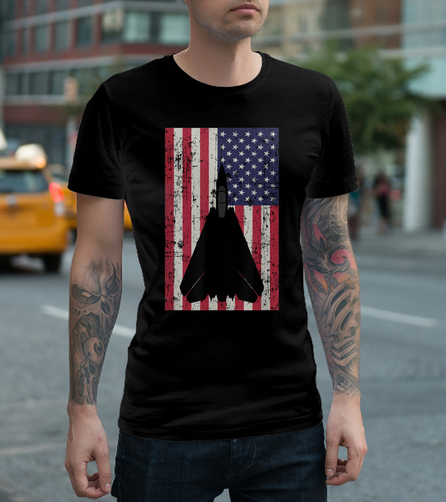 Patriotic F-14 Tomcat Fighter Jet American Flag Background T-Shirt
