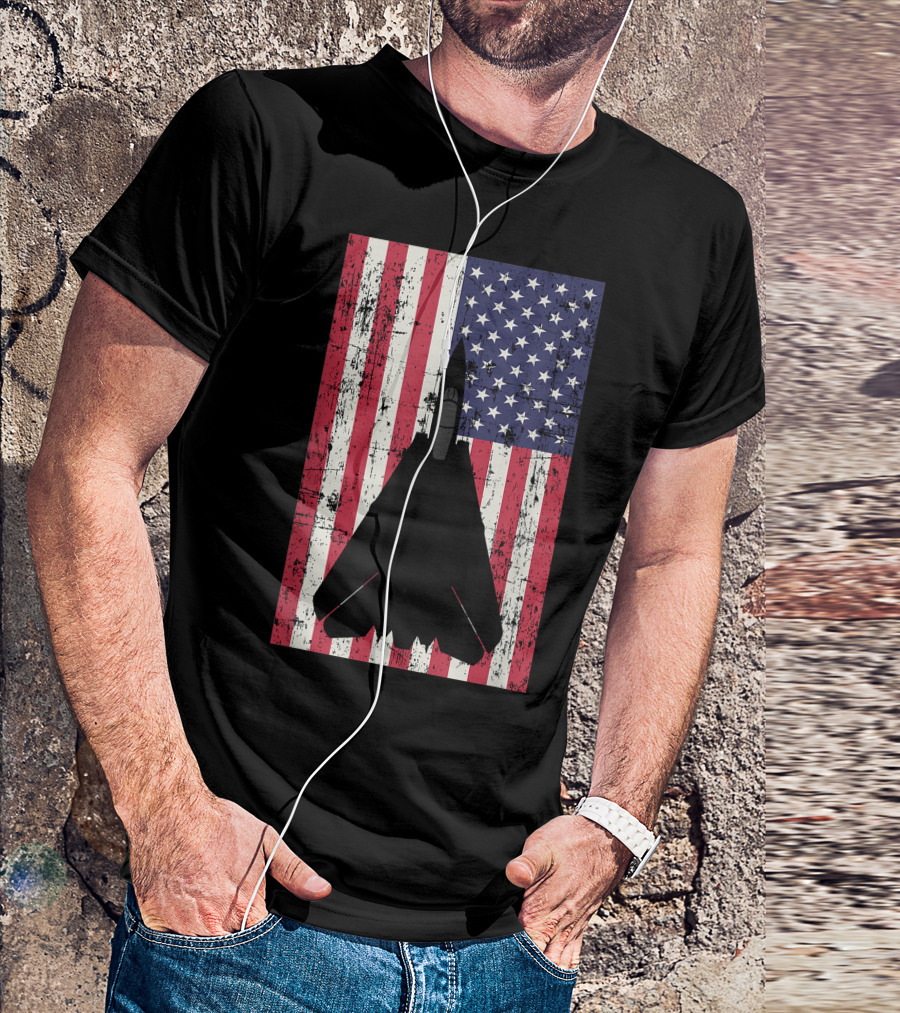 Patriotic F-14 Tomcat Fighter Jet American Flag Background T-Shirt