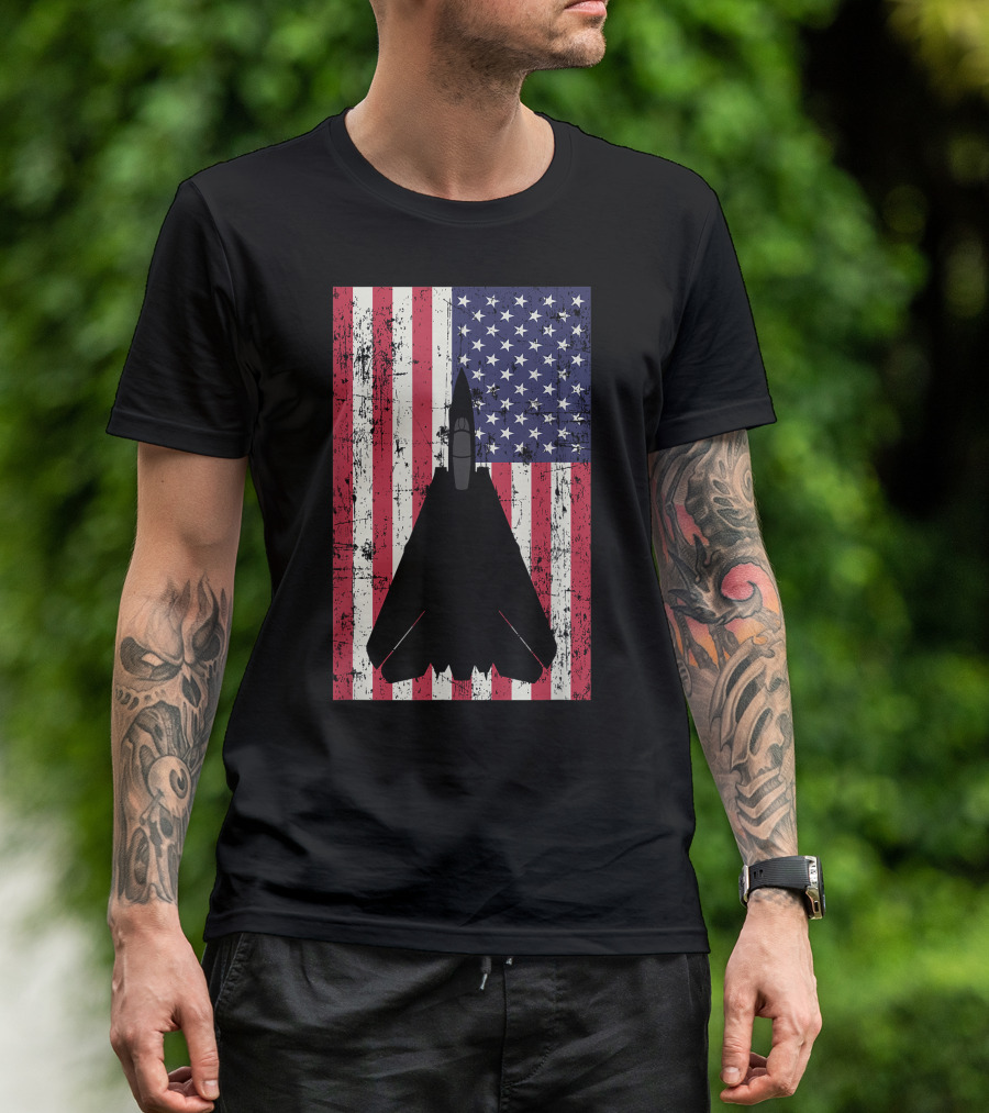Patriotic F-14 Tomcat Fighter Jet American Flag Background T-Shirt