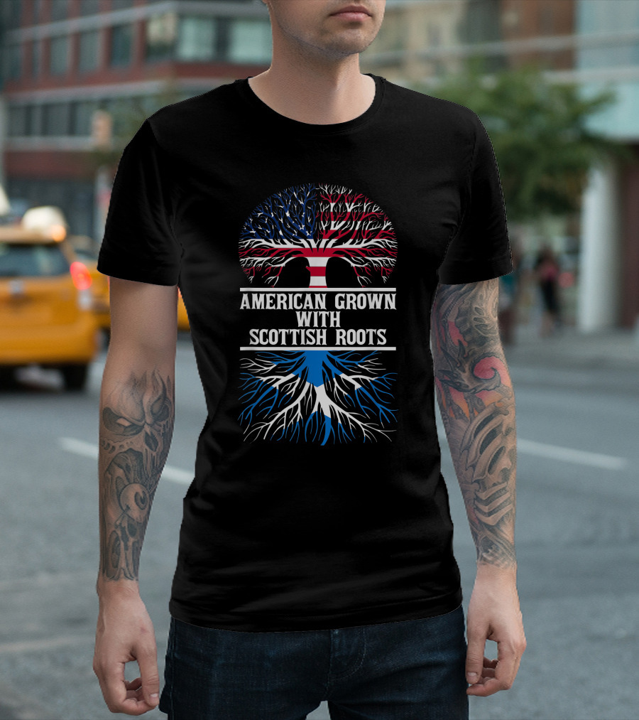 American Grown With Scottish Roots Patriotic Tree T-Shirt