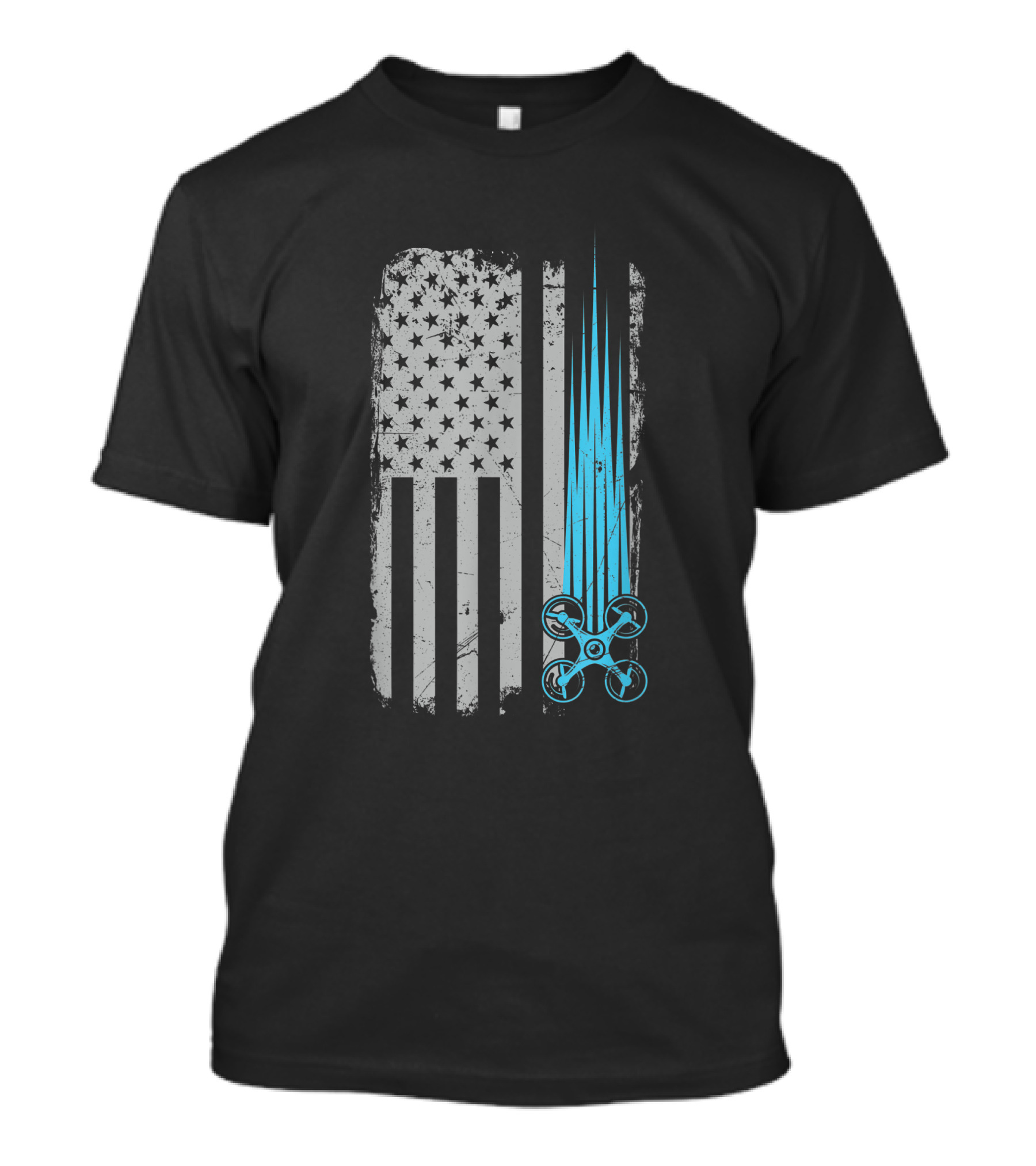 Distressed American Flag With Drone Racing T-Shirt