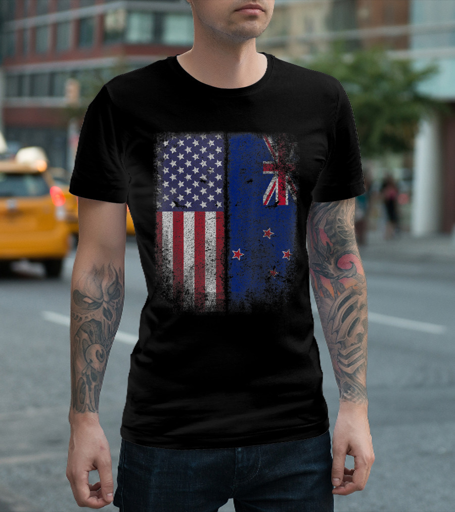 Kiwi American Flag New Zealand USA America Pride Dual Flags T-Shirt