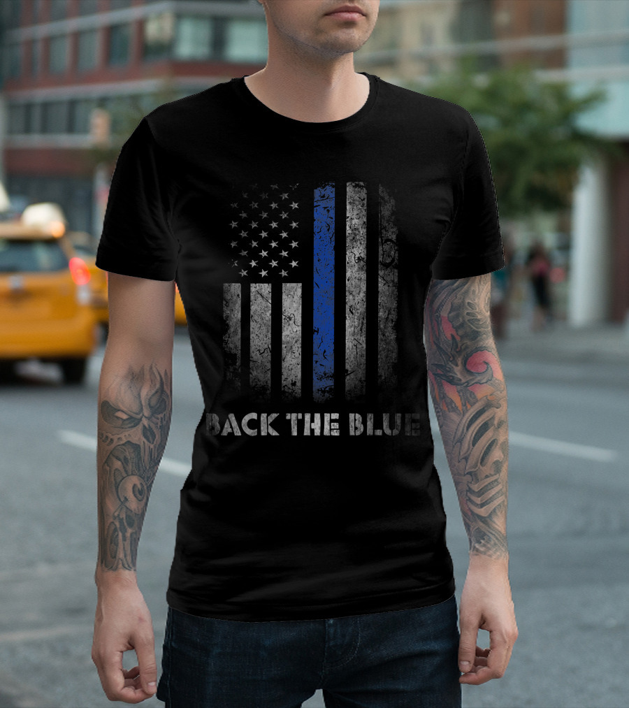 Thin Blue Line American Flag Back The Blue Support Police T-Shirt