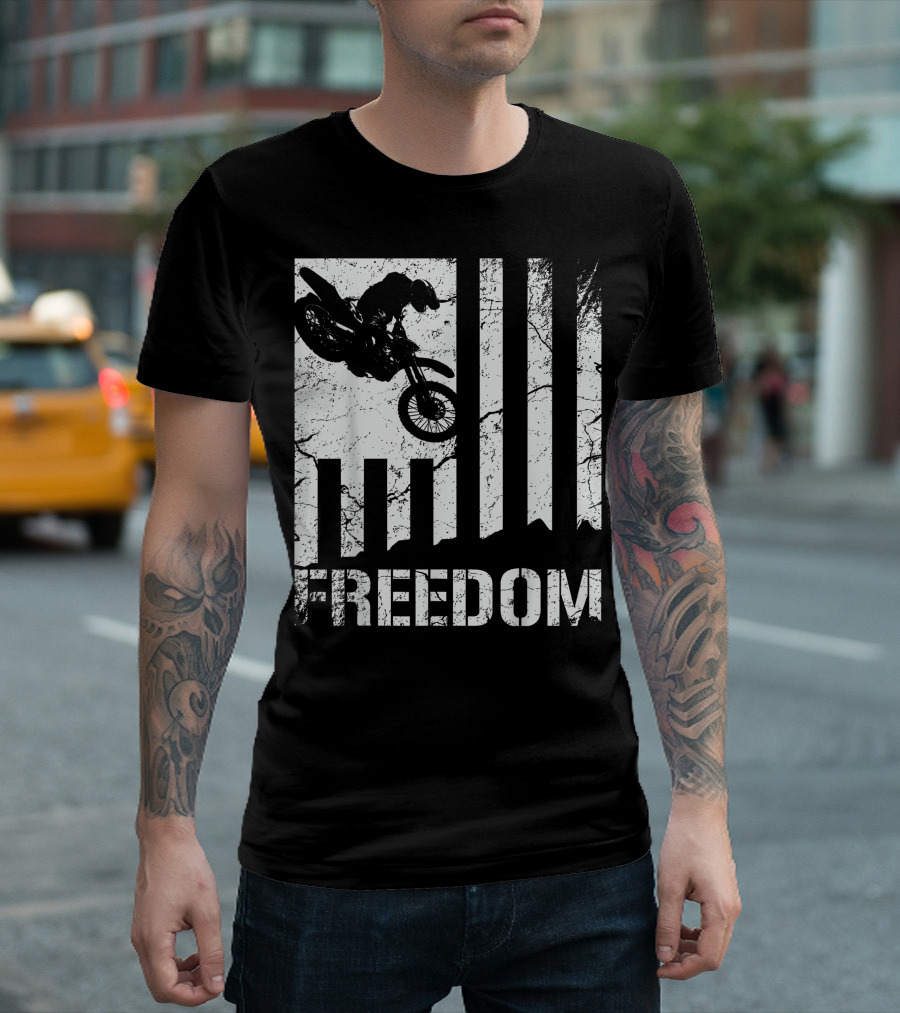 Motocross Bike Jump American Flag Freedom T-Shirt