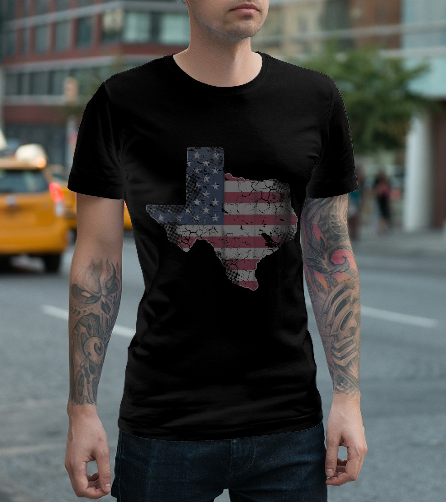 American Flag Texas Map Independence Day Patriotic 4th of July T-Shirt