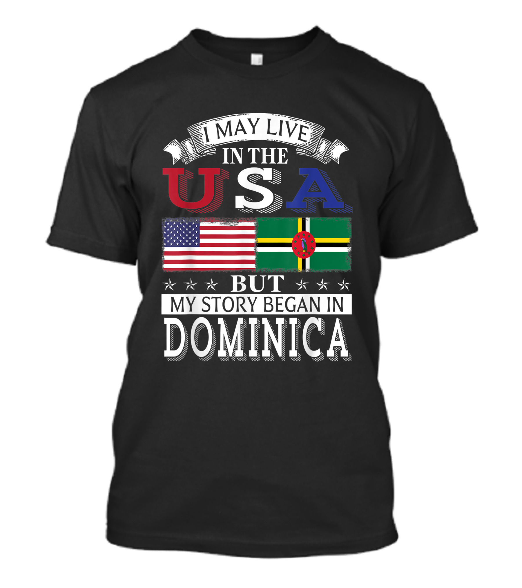 I May Live In The USA But My Story Began In Dominica American Dominican Flag T-Shirt
