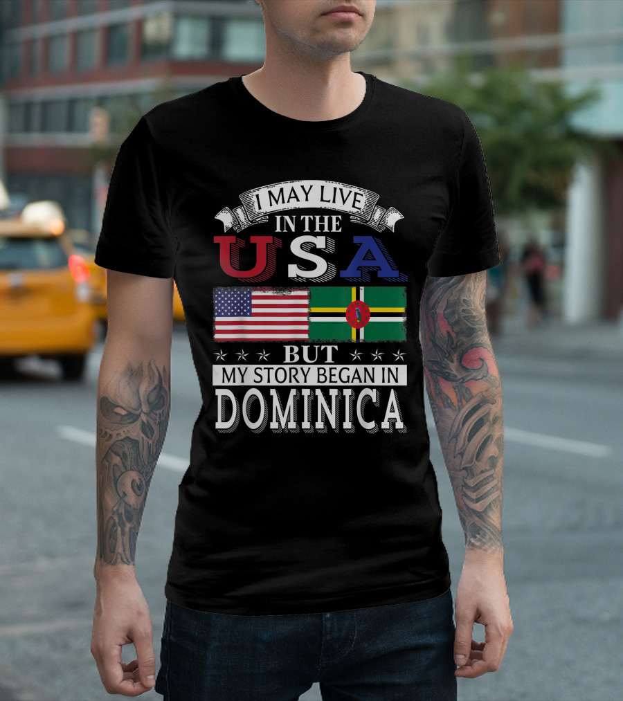 I May Live In The USA But My Story Began In Dominica American Dominican Flag T-Shirt