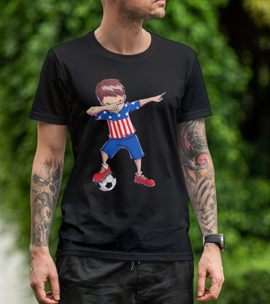 Dabbing Soccer Player 4th Of July USA American Flag T-Shirt