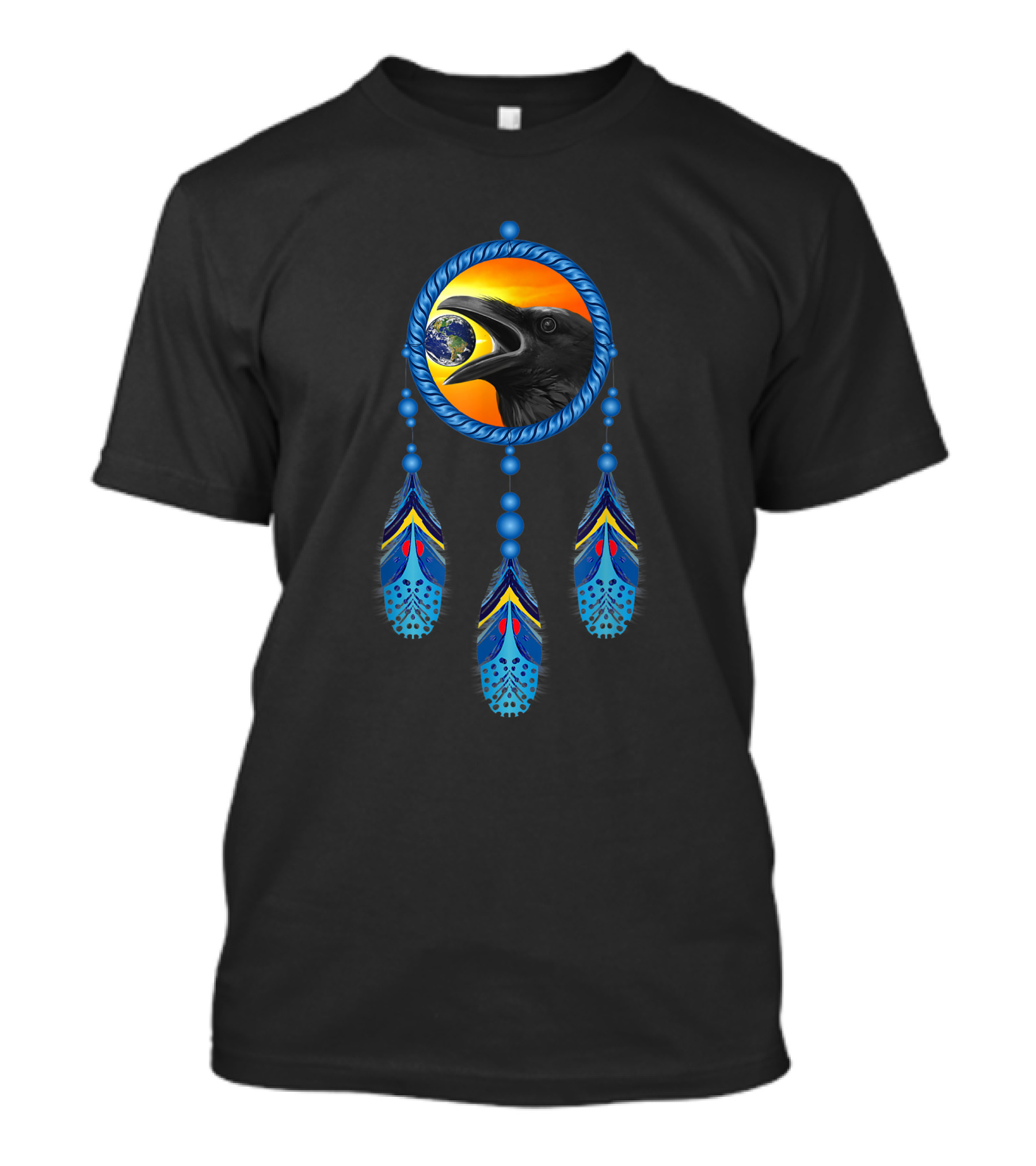 Native American Dream Catcher Raven Feathers Earth Tribal T-Shirt