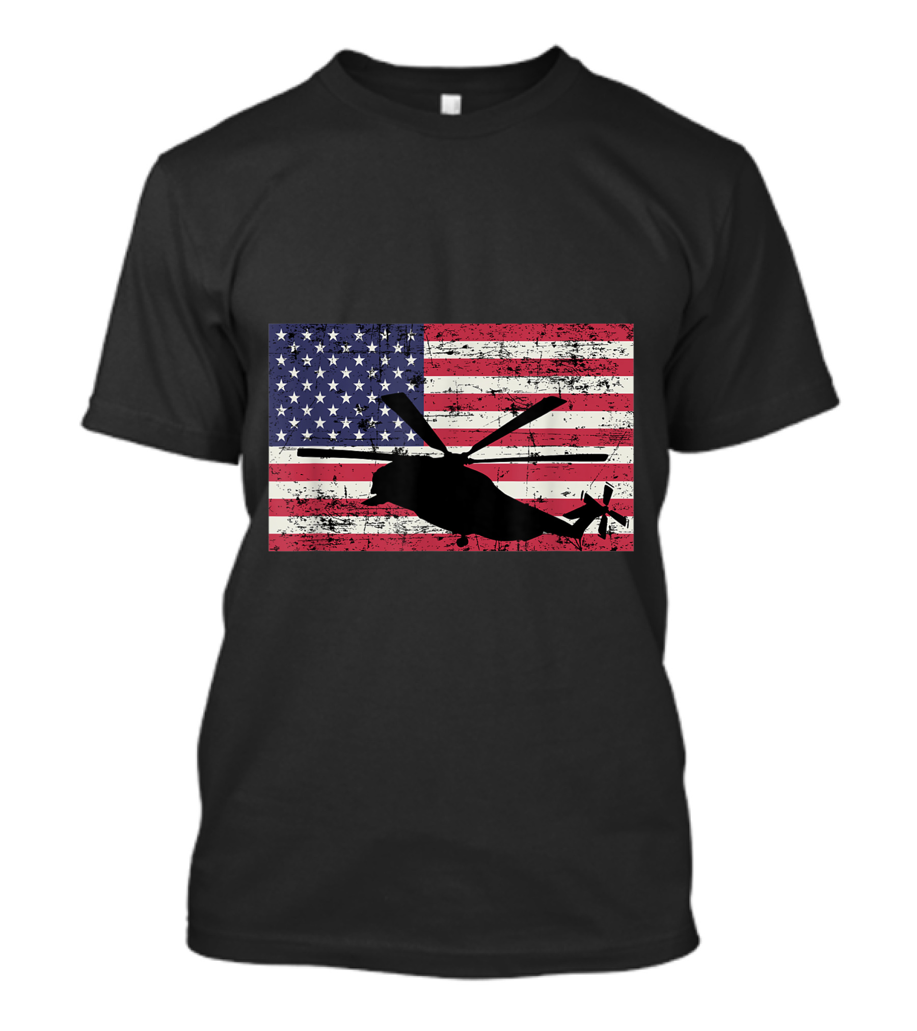 Ch 53 Mh 53 Helicopter Silhouette On Distressed American Flag T-Shirt