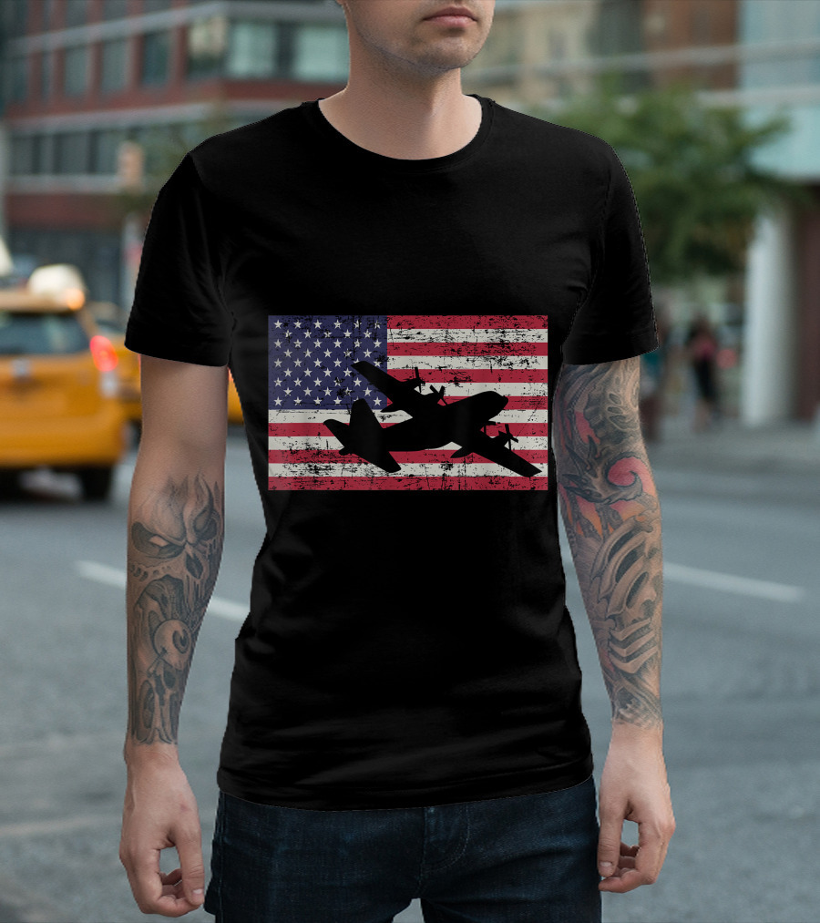 Patriotic C 130 Hercules Airplane American Flag T-Shirt