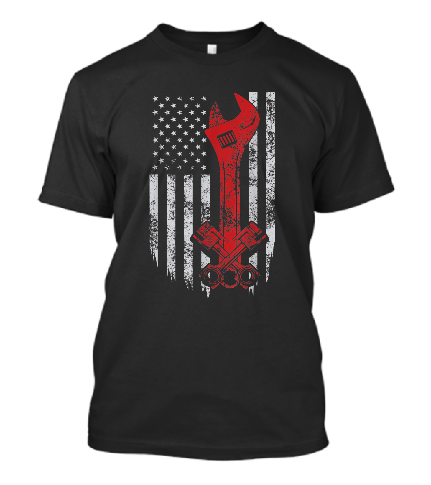 American USA Flag Mechanics Wrench And Pistons T-Shirt