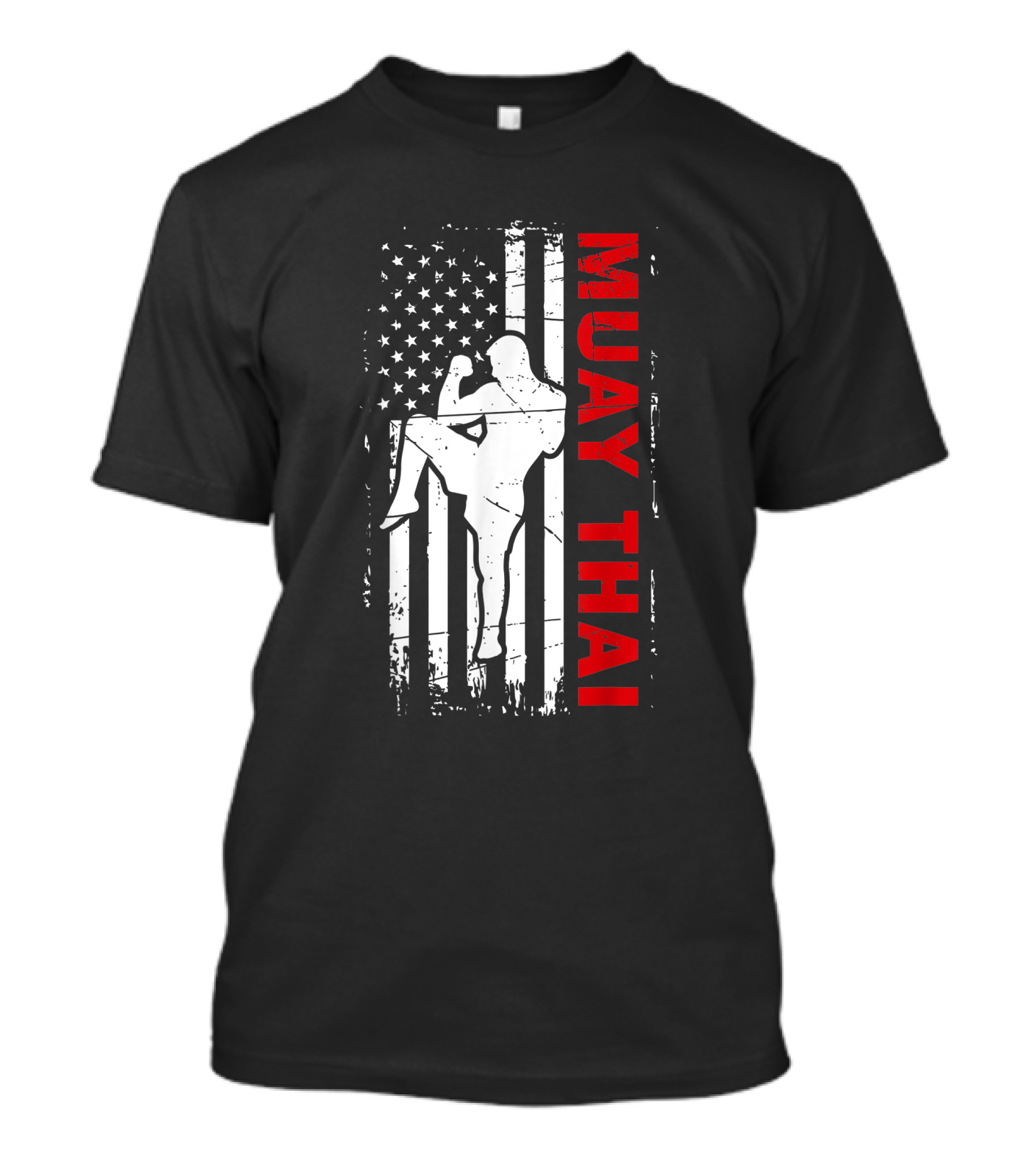 Muay Thai Fighter Silhouette With American Flag For Enthusiasts T-Shirt