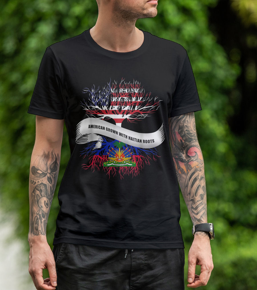 American Grown With Haitian Roots Flag Tree T-Shirt