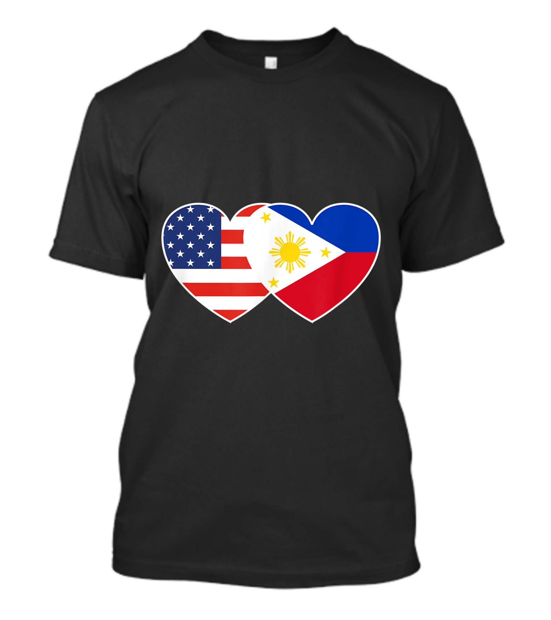 Twin Heart Flags Of Philippines And USA For Filipino American Unity T-Shirt