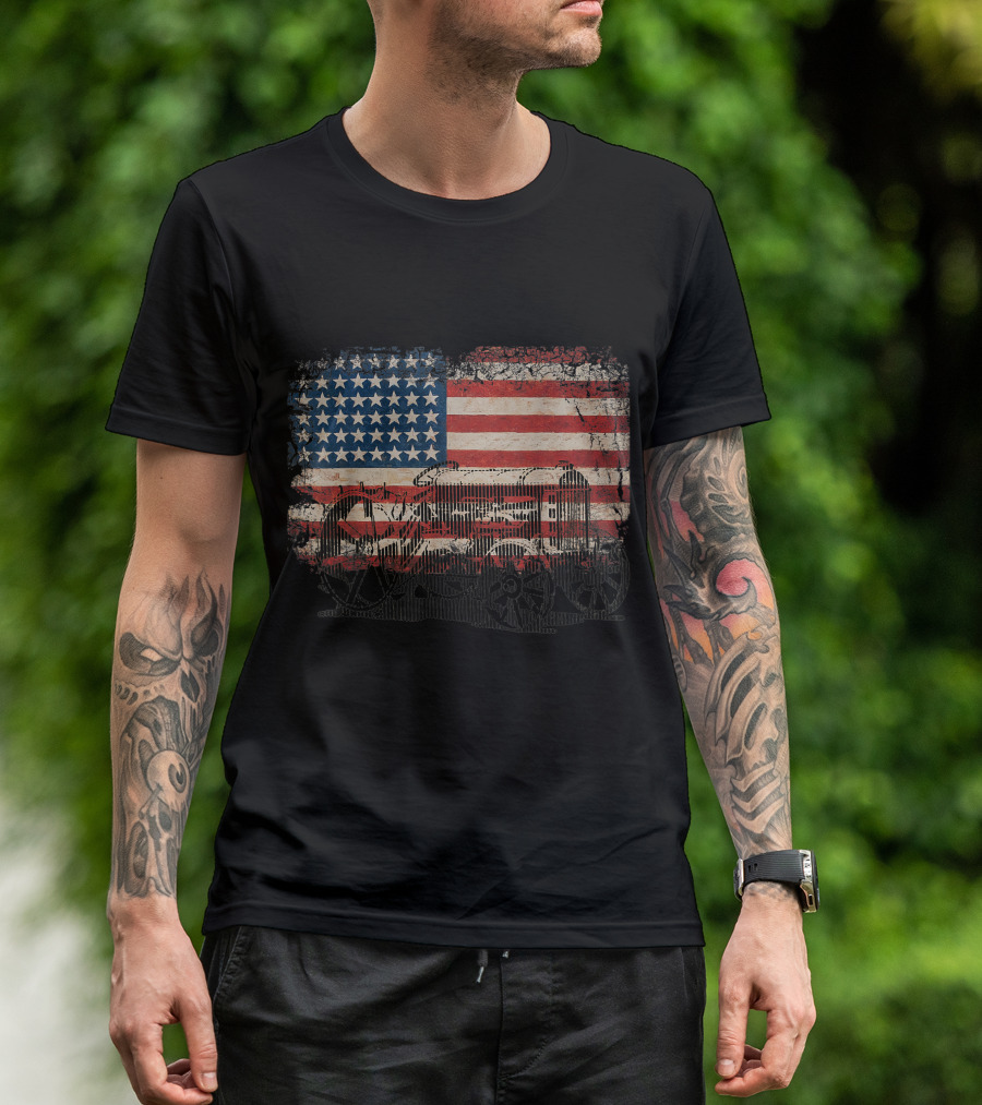 American Flag Vintage Patriotic Tractor Farmer T-Shirt